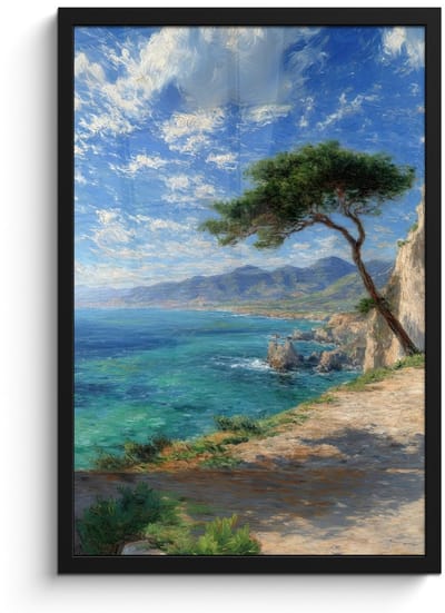 Poster in lijst - Fotolijst 40x60 cm - Posters - Rotsen - Kustlijn - Boom - Bergen - Posterlijst zwart - Decoratie - Wanddecoratie woonkamer - Muurdecoratie slaapkamer