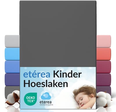 etérea Jersey Hoeslaken 60x120 - 70x140 cm Oekotex Made in Green - 100% katoen - Antraciet