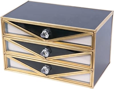 Sieraden Organizer - Glazen Doos - Sieraden Opbergen - Met 3 Laden - 24x135x195cm - Messing