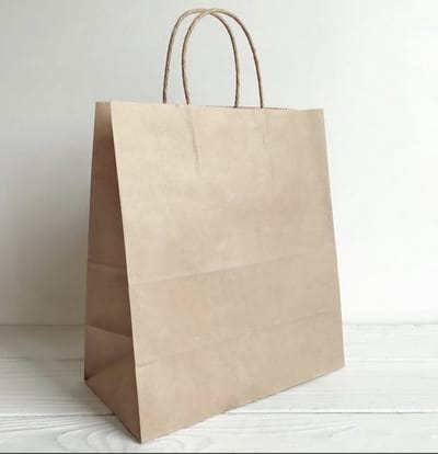 Papieren Draagtassen met Gedraaid Handvat - 32 x 12 x 41 cm - 80 Grams Bruin Kraftpapier - FSC Gecertificeerd - Voordeelverpakking 50 Stuks