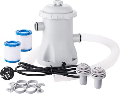 Krachtige 16W Filterpomp voor Zwembaden - 330 GPH Elektrische Waterpomp met 2 Filterpatronen voor Boven Grond Zwembaden en Kinderzwembaden