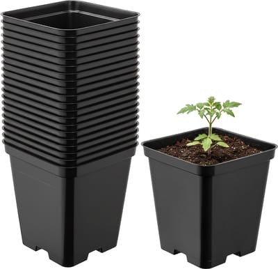 Garronda Set van 20 vierkante kunststof kweekpotten met drainagegaten voor tuin (Zwart, 9 x 9 x 9,6 cm (0,5L)) GD-KW-S