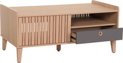 Salontafel MCW-M48, salontafel sofatafel, mango massief hout 52x114x59cm ~ beige, lade grijs