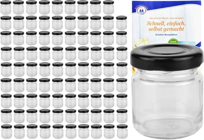100-delige set van 53 ml potjes To 43 zwart deksel incl. Diamant Gelierzauber receptenboekje