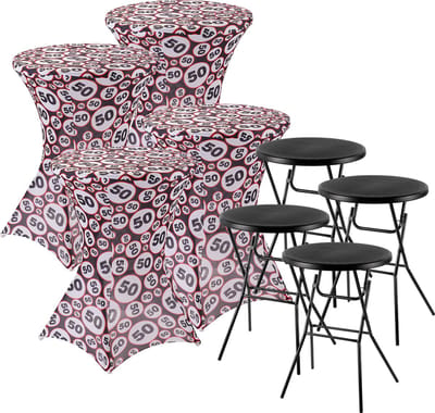 Bardi Stretch Statafelhoes - Statafelrok 4 Stuks - 80 x 110 cm. 50 Jaar Print