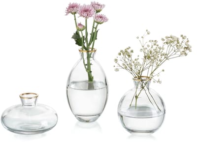 Solidchoice- Vaas Stevig - Handgemaakte Glazen Vazen - 3 Stuks - Vintage Knopvazen - Breekbestendig - Elegante Decoratie - Bloemenvaas