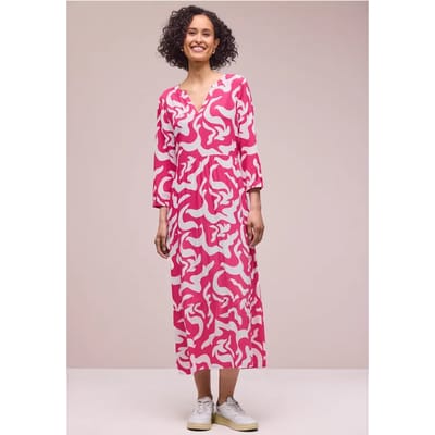 Midi-jurk met gespleten hals en print