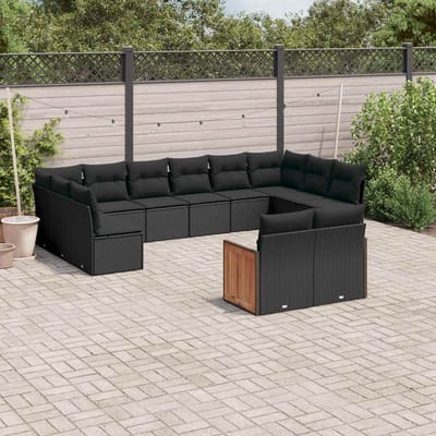 vidaXL - 12-delige - Loungeset - met - kussens - poly - rattan - zwart