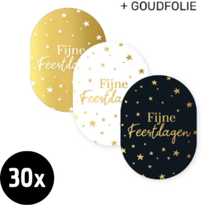 30x sluitsticker Fijne Feestdagen OVAAL (3 varianten) | 43x59 mm | sluitzegel kerst | Kerst etiketten | Kerst | Sticker kerstkaart | Kerstkaarten sluiten