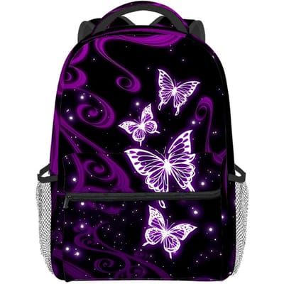 Grote Capaciteit Paarse Vlinder Volle Breedte Bedrukking Rugzakken voor Jongens/Meisjes Beste Cadeaus 2D Platte Cartoon Schooltas voor Kinderen