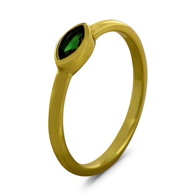 New Bling 9SIL-22694 Zilveren Ring - Dames - Zirkonia - Ovaal - Groen - 4,1 x 7,5 mm - Maat 56 - Zilver - Gold Plated (Verguld/Goud op Zilver)
