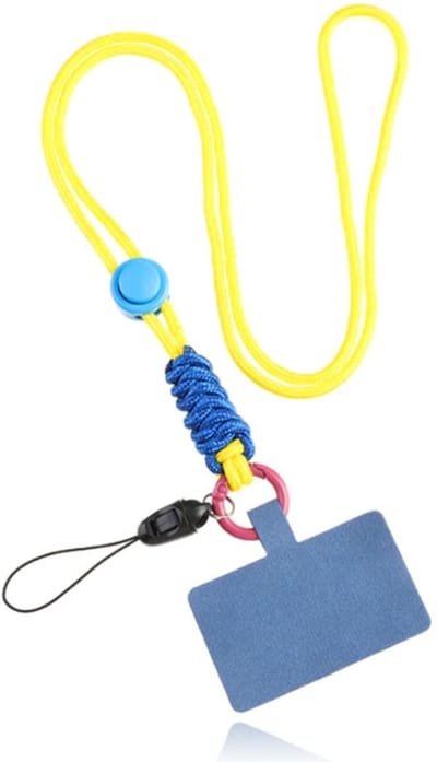 Telefoonkoord Macramé met Telefoon bevestiging - Geel Blauw