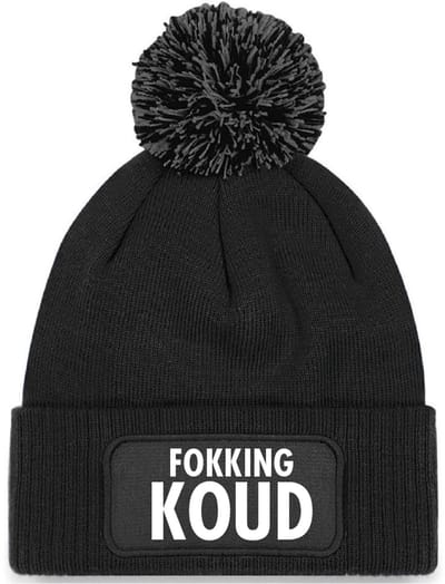 Wintermuts zw. pomp. | wit - Fokking koud - soBAD. | Wintersport| Après ski outfit Warme Muts voor Volwassenen | Heren en Dames Beanie