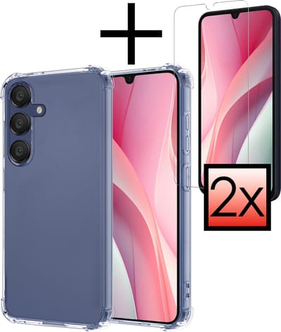 Hoesje - Met Screenprotector - 2 Stuks - Geschikt voor Samsung Galaxy A15 - Sterk & Shockproof - Siliconen Case - Back Cover - Telefoon Hoes - Shock Proof - Transparant