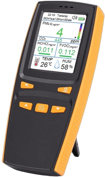 Luchtkwaliteitsdetector - Luchtmonitor CO2 Meter - Binnenlucht Controleren - 11-in-1 Metingen - 1500mAh Batterij - Zwart