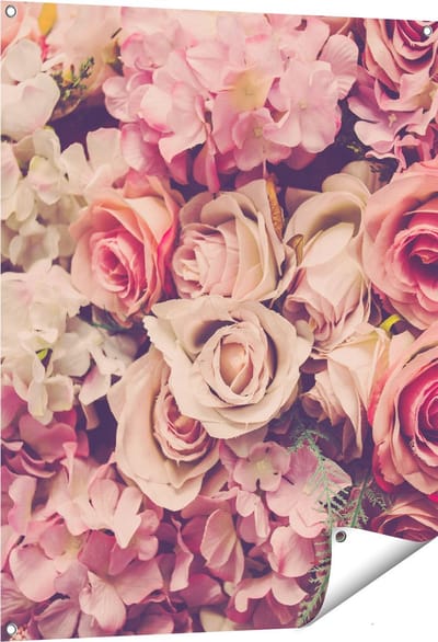 Gards Tuinposter Roze Rozen Achtergrond - Retro - Bloemen - 80x100 cm - Tuindoek - Tuindecoratie - Wanddecoratie buiten - Tuinschilderij