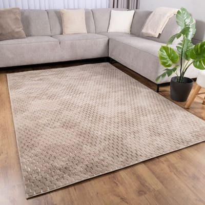 Beige Tapijt Wasbaar Laagpolig Vloerkleed met Anti Slip Koho Modula Wasbaar op 30° - 70x150cm- Modern - Woonkamer - Salon - Slaapkamer - Eetkamer
