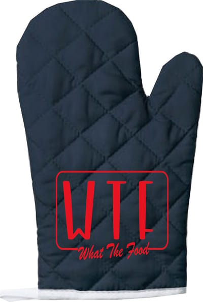 EIZOOK Functionele Ovenwant- Navy Blauw met Rode Opdruk WTF What The Food