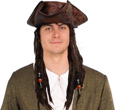 Piratenhoed met Dreadlocks - Deluxe Nepleren Trident - Handgemaakt - Perfect voor Kostuums - ShopVlot