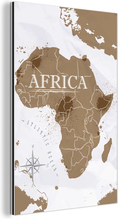 Aluminium schilderij 80x120 cm - Wanddecoratie metaal - Wereldkaart - Bruin - Afrika - Metalen muurdecoratie woonkamer - Decoratie industrieel - Foto op dibond - Industriële accessoires slaapkamer