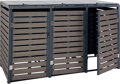 3 afvalbakken MCW-K14, afvalbakdeksel, 119x205x84cm WPC metaal 109kg ~ antraciet