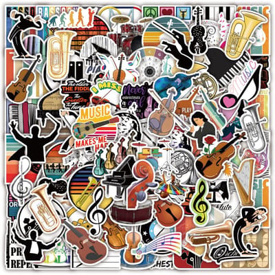 10 30 50 100 stuks Muziek Orkest Zanger Cartoon Graffiti Stickers Laptop Kinder Speelgoed Skateboard Bagage Waterdichte Decal Stickers black