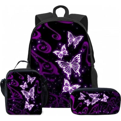 3 Stuks Set Eenvoudige Vlinder Lunchtassen, Pennenbakjes, Voorvak Rugzak Voor Jongens/Meisjes Kinderen Beste Cadeaus 2D Cartoon Schooltas