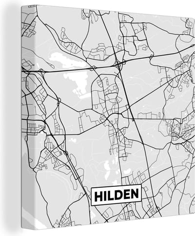Canvas Schilderij Stadskaart - Hilden - Plattegrond - Kaart - Duitsland - 20x20 cm - Wanddecoratie