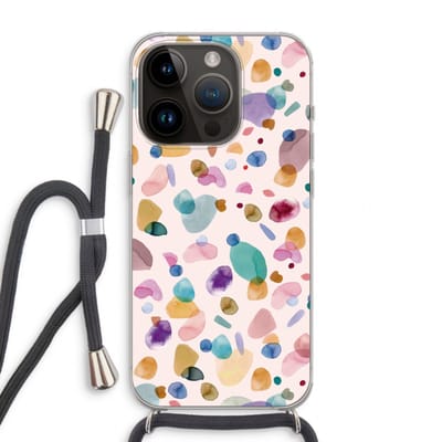 Case Company® - Hoesje met koord geschikt voor iPhone 14 Pro hoesje met Koord - Terrazzo Memphis - Telefoonhoesje met Zwart Koord - Bescherming aan alle Kanten en Over de Schermrand