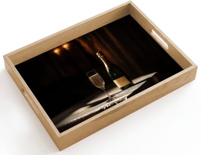 Dienblad hout 40x30 cm - Schootdienblad - Prosecco - Bubbels - Sfeervol - Drank - Borrelplank rechthoek - Plateau dienbladen