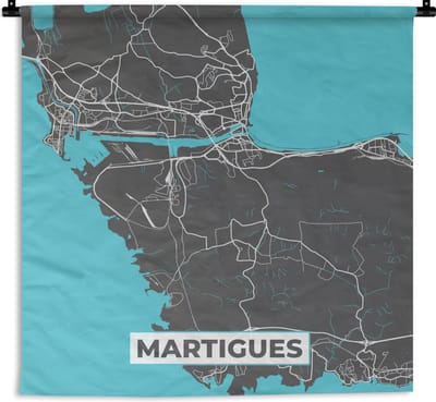 Wandkleed - Wanddoek - Stadskaart - Kaart - Plattegrond - Martigues - Frankrijk - 180x180 cm - Wandtapijt