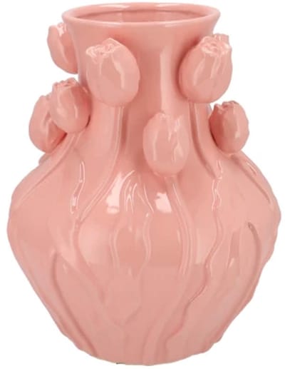DK Design Bloemenvaas Mara - roze - 28 x 28 x 35 cm - tulpvormige hals - moderne vaas