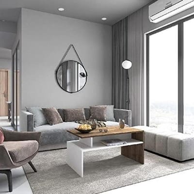 Homemania Ada Salontafel – met planken – voor de woonkamer – wit, walnoot van hout, 90 x 50 x 43 cm
