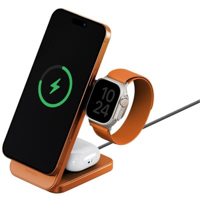 Chargeur inductif pliable Energea MagTrio 2 3-en-1 Qi2 25W orange