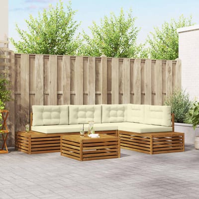 vidaXL - Buiten - bank - set - met - kussen - 5 - Stuk - Natuurlijk - en - Crème