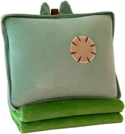 38 cm Vulling Fruit Reisdeken en Kussen Set, 3-in-1 Pluche Knuffelkussen met Verwarmend Handkussen voor Kinderen, Perfect voor Reizen, Vliegtuig, Trein en Bed