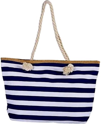 Strandtas Shopper Weekendtas Donkerblauw Wit Gestreept.