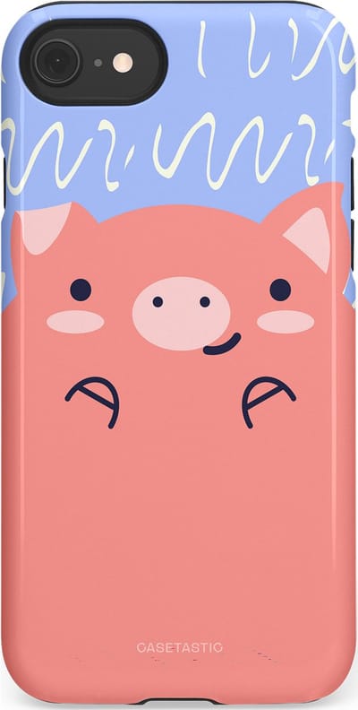 Casetastic hoesje geschikt voor Apple iPhone SE / Apple iPhone 7 / Apple iPhone 8 - Dubbellaagse bescherming - Knuffel van varken - Fashion Case - Koraal Lichtblauw