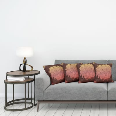 ABAKUHAUS Safari Sierkussenhoes 4 Pack, Leeuwenbloemige Uitgebreide Kunst, Moderne Accent Dubbelzijdige Digitale Print, 40 x 40 cm, Geel
