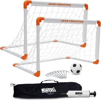 Voetbaldoel Set van 2 - Inclusief Voetbal, Ballenpomp en Draagtas - 90 x 60 x 60 cm - Voetbalgoals voor Kinderen - Voetbaldoeltjes - Opvouwbaar met Kliksysteem - Joya Creative