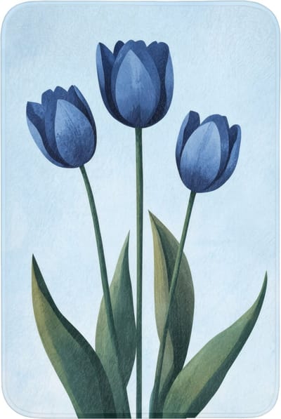 Badmat 60x90 cm - Antislip - Tulpen - Blauw - Bladeren - Badmatten voor badkamer - Badkamermat - Douchemat - Badkamer mat