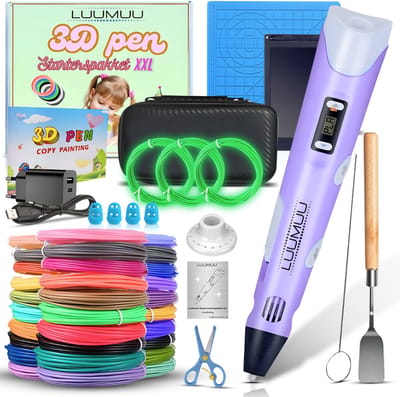 Luumuu® 3D Pen Starterspakket XXL- 3D Tekenen - Incl. 200m Filament Vullingen - Glow In The Dark - Tekenmat - Sjablonen Boek - Tekentablet - 3D Printing Pen Paars - Voor Kinderen - Complete Set