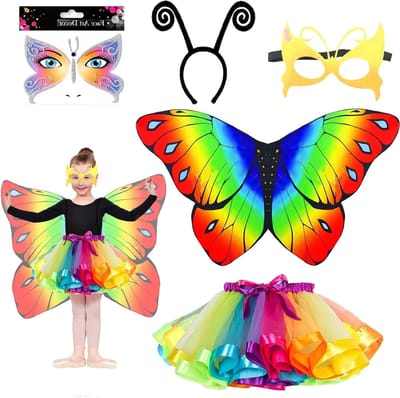 5-delige Vlinder Kostuum voor Meisjes, Vlinder Vleugels met Tutu, Hoofdband, Masker en Tattoo voor Carnaval en Feestjes