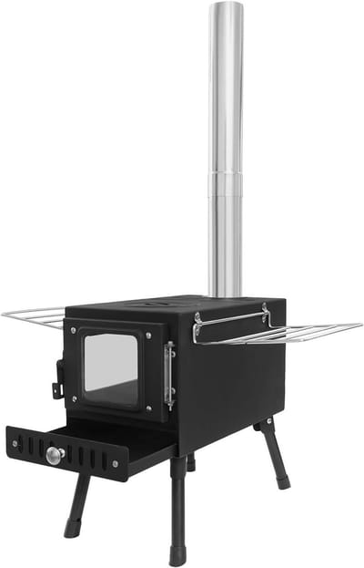 Tentkachel RVS - Buitenfornuis Verwarmer - Kamperen Buiten - Efficiënte Verbranding - 40x53x34.5 cm - Zwart Zilver