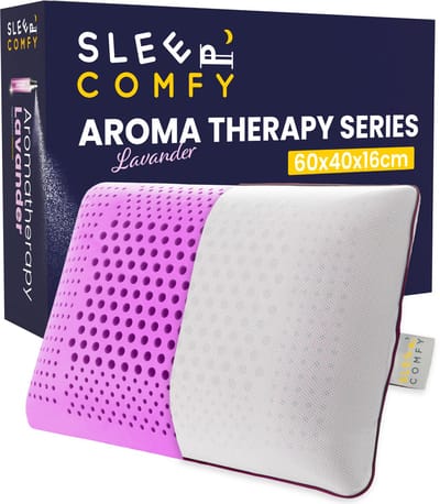 Sleep Comfy - Aromatherapie Serie | Lavendel - Hoofdkussen Slaapkamer - Orthopedisch - Ergonomisch - Anti Slapeloosheid - Anti Nekklachten - Met Lavendel Kussenspray | 60x40x16 cm