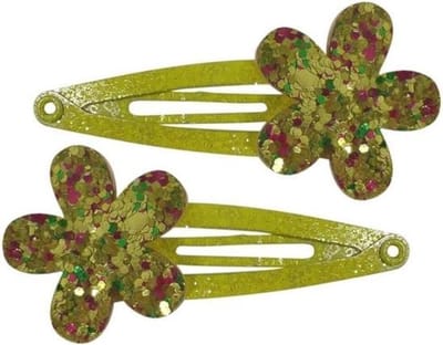 Haarsoires Haarspeld Klikklak 5cm - Glitter Bloem - Geel - Set van 2 - Haarclip Speldjes - Makkelijk in Gebruik - Haaraccessoires voor Volwassenen & Kinderen - Hair Clip - Decoratieve Haaraccessoire