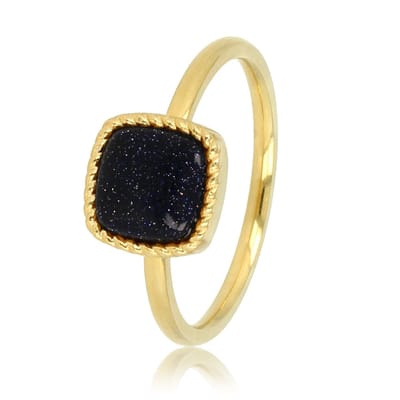 My Bendel - Goudkleurige Kleine Zegelring met Blue Sandstone Edelsteen - Goudkleurige Zegelring - Blue Sandstone Edelsteen - Chique Sieraad - met Luxe Cadeauverpakking | Sieraden Voor Dames | Maat 16.00 Mm / Maat 50