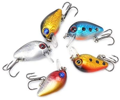 Dailygoods- Kunstaas Set 5 Stuks - Mini Minnow - 3D Holografische Ogen - Duurzaam - Knipperend/Vibrerend - Transparante Doos - Vissersaas