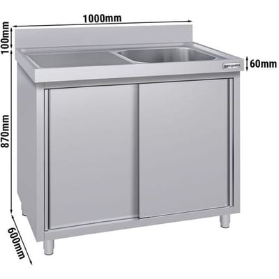 GGM Gastro Spülschrank ECO - 1000x600mm - mit 1 Becken rechts Zilver