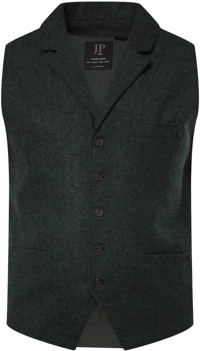 JP 1880 - Heren - Tweed gilet FLEXNAMIC® revers gebreide achterkant - Flessengroen - Maat XL